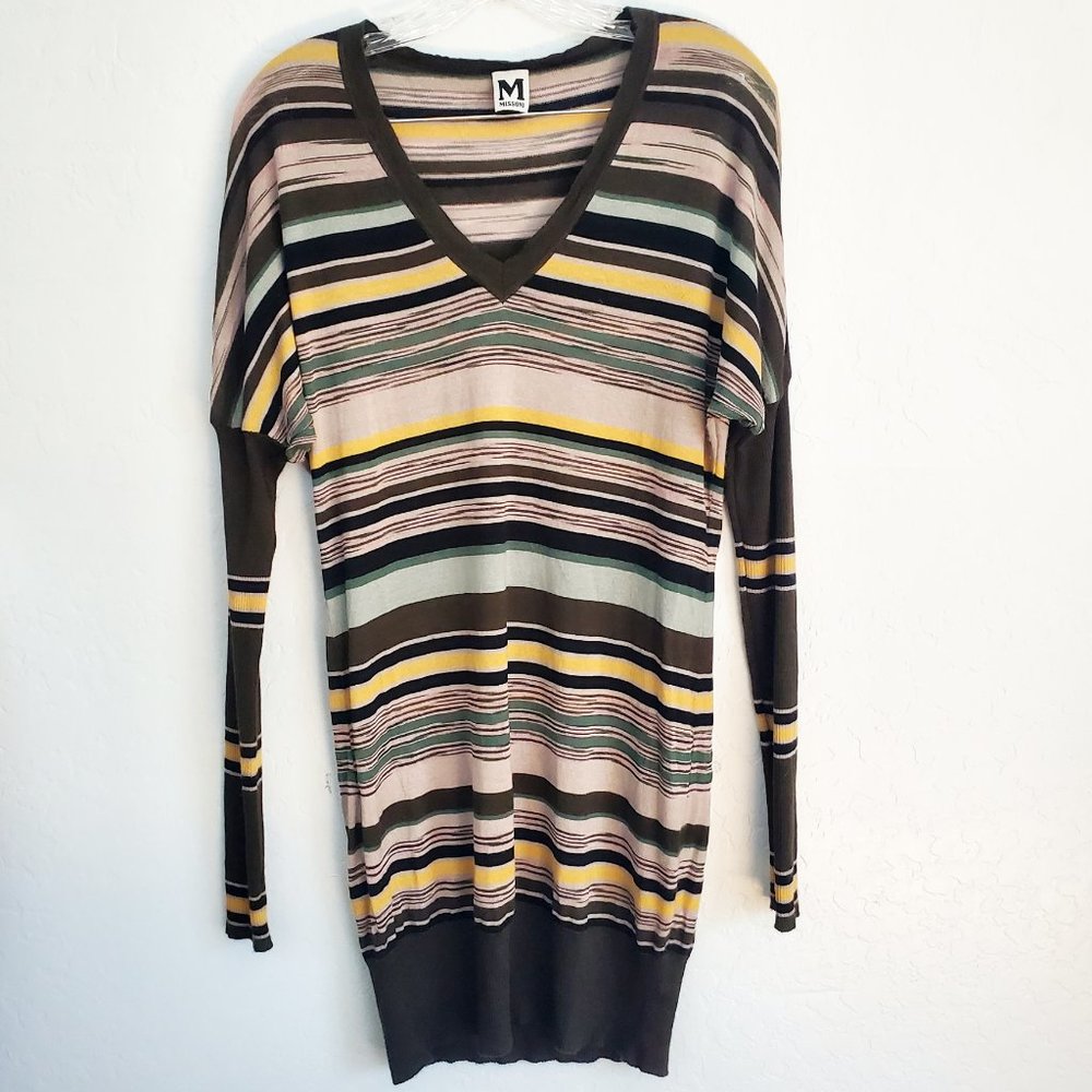 M Missoni Long Sleeve V Neck Sweater Midi Dress
